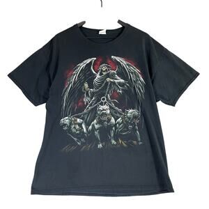 Vintage Grim Reaper Graphic T-Shirt XL Fruit of‎ the Loom Black Gothic Biker Tee